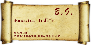 Bencsics Irén névjegykártya